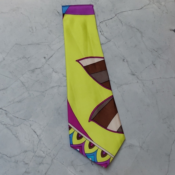 Vintage Emilio Pucci Chartreuse Tie - Picture 2 of 8